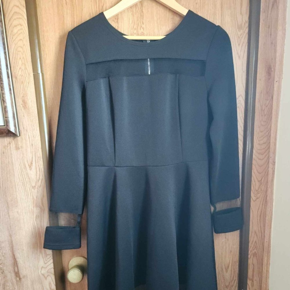 Black party dress with mesh details